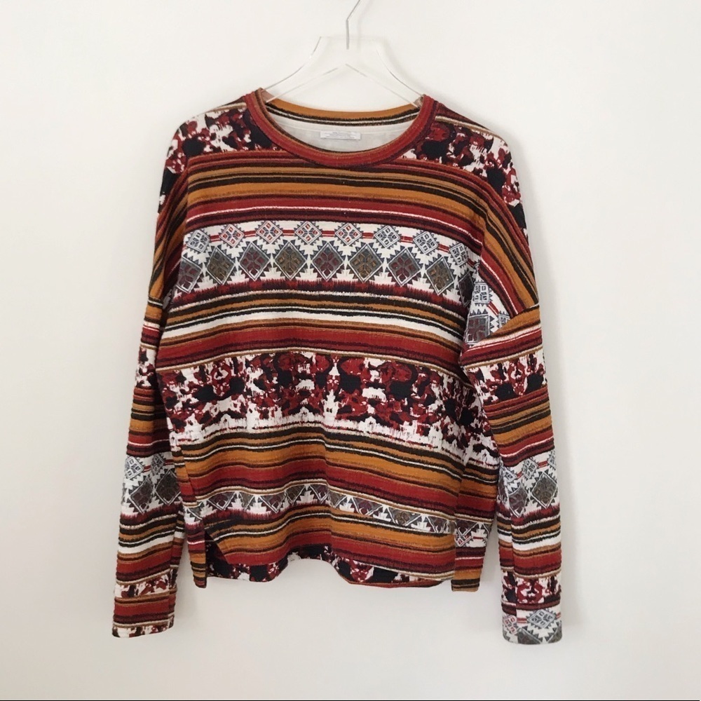 Zara Long Sleeve Red and Orange Graphic Top Size Small - Picture 4 of 8